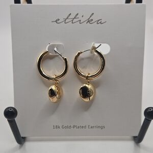 NWT Ettika 28k Gold-Plated Charm Hoop Earrings